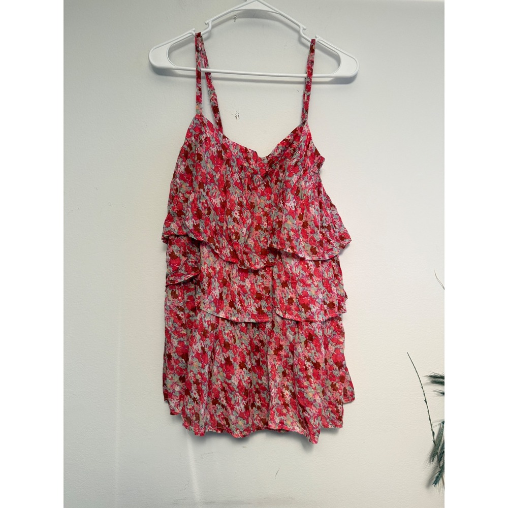 FP One Free People Pink Floral Ruffle Tiered Camisole‎ Smocked Back Top Medium